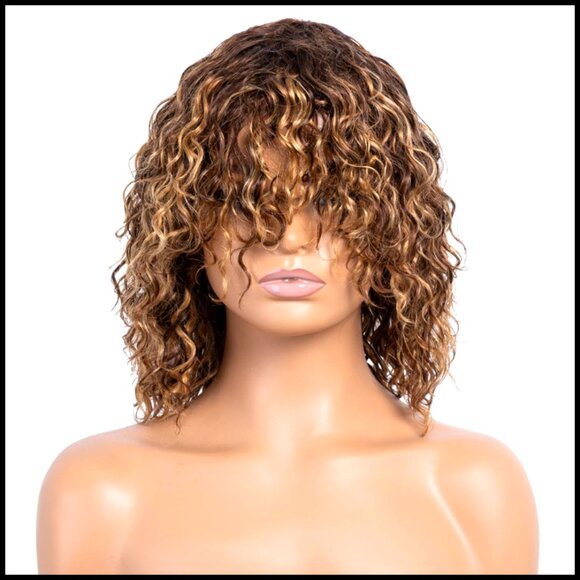 Short Curly Wig with Bangs Pixie Cut Glueless Water Wave Human Hair Wear and Go main image 5